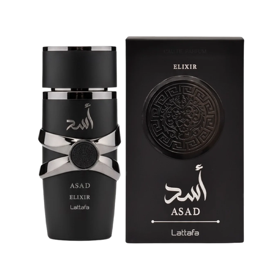 Lattafa Asad Elixir botella y caja